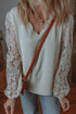 V Neck Lace Balloon Sleeve Blouse - Odaingerous